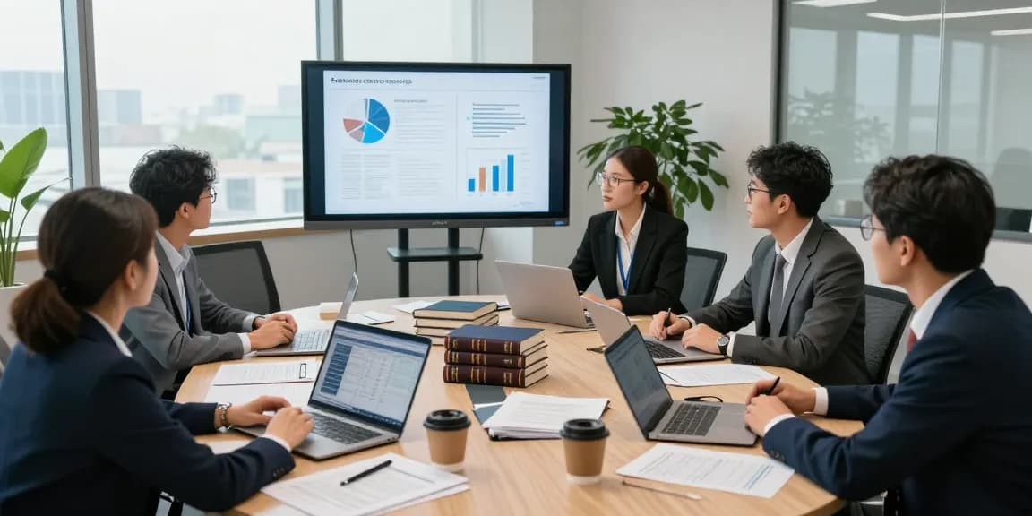 Collaboration scene showcasing aafikotasurabaya.org forensic auditors discussing data and strategies in a modern conference room.