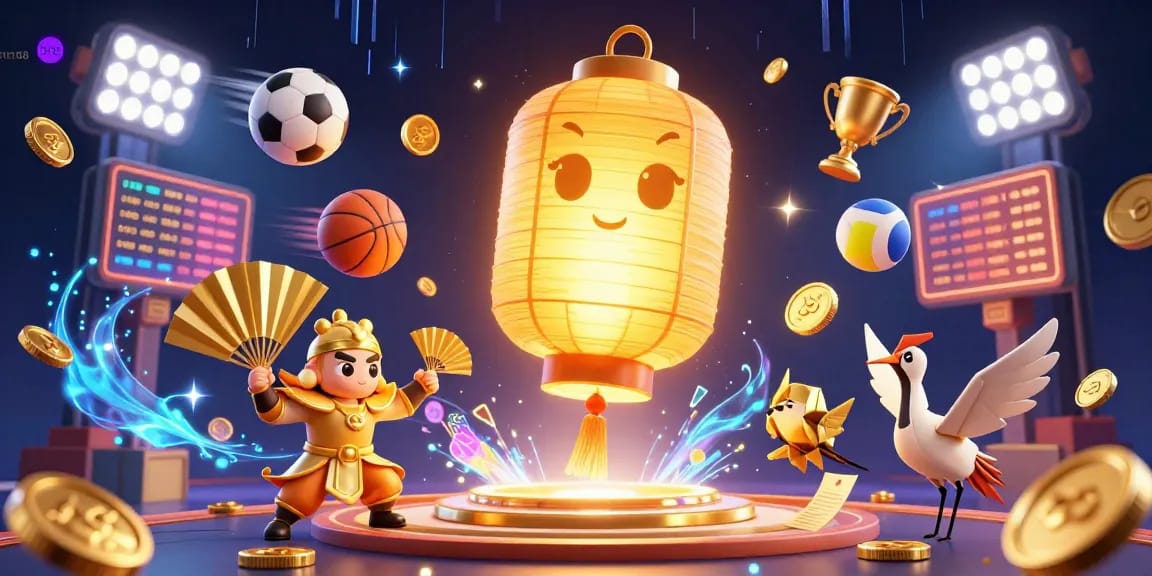 Experience excitement and winning thrills with mm 88 in a vibrant 3D casino illustration filled with dynamic sports elements.