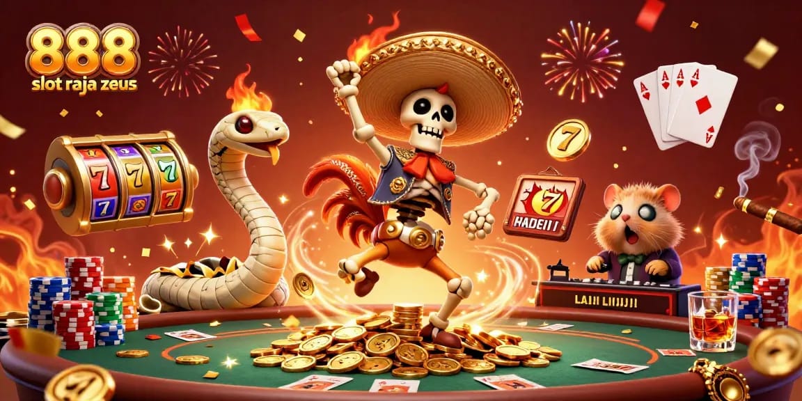 Experience thrilling wins at 888 slot raja zeus with a vibrant victory scene of fun characters.