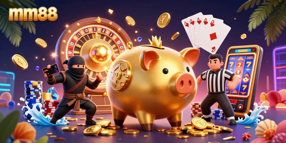 Engage in thrilling gameplay at mm88 with a dynamic scene of iconic casino characters