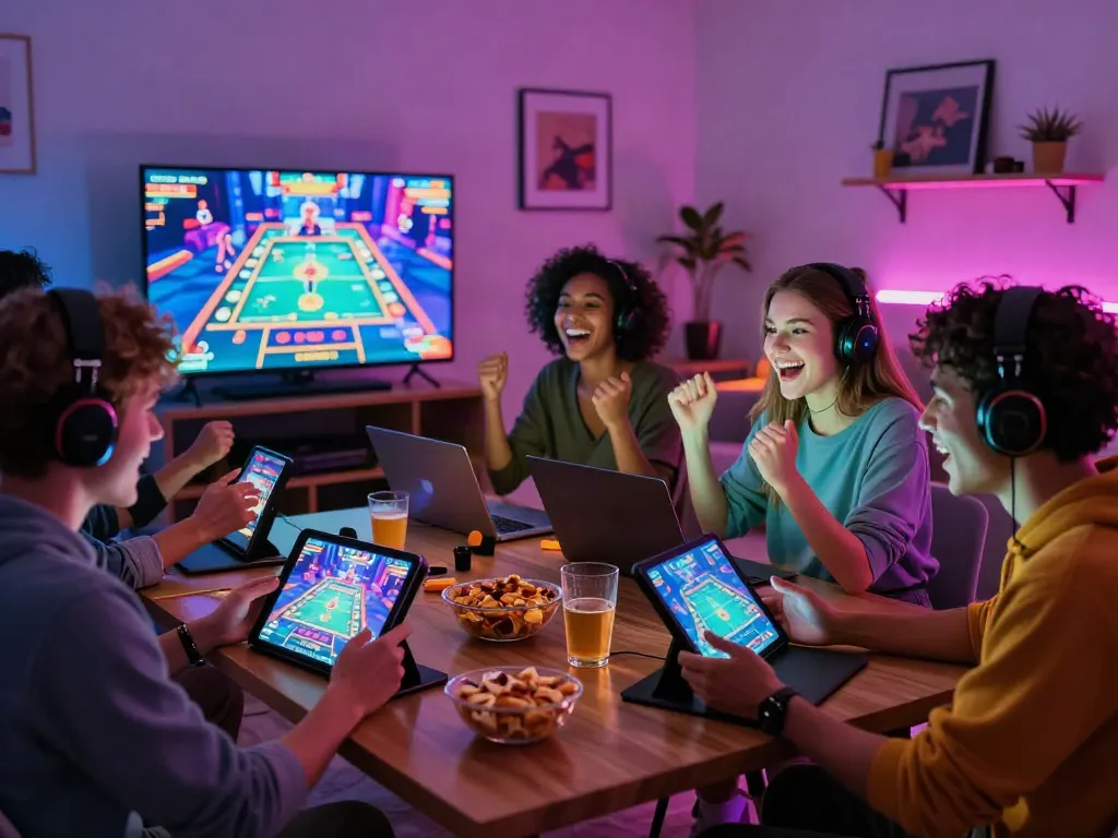 Exciting gaming scene showcasing friends exploring new non gamstop casinos together