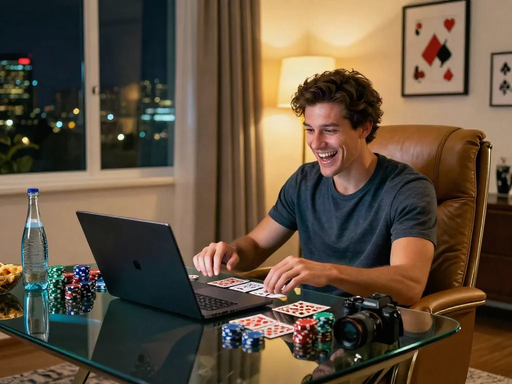 Young man enjoying gaming experience with new non gamstop casinos in a stylish home.