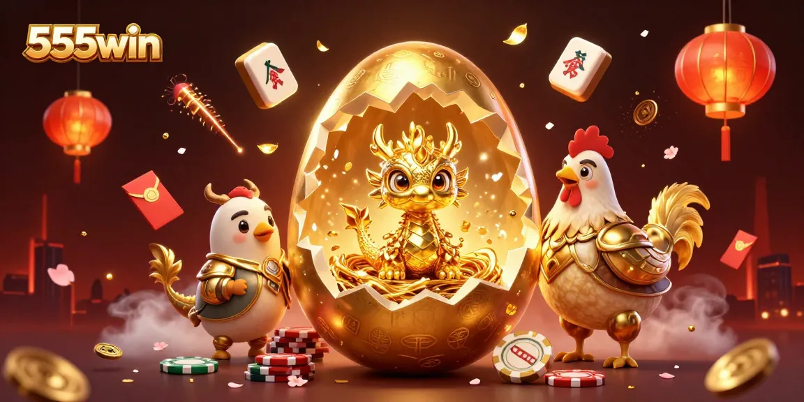 Engage with the thrilling world of 555win as a golden dragon emerges, surrounded by vibrant casino symbols.