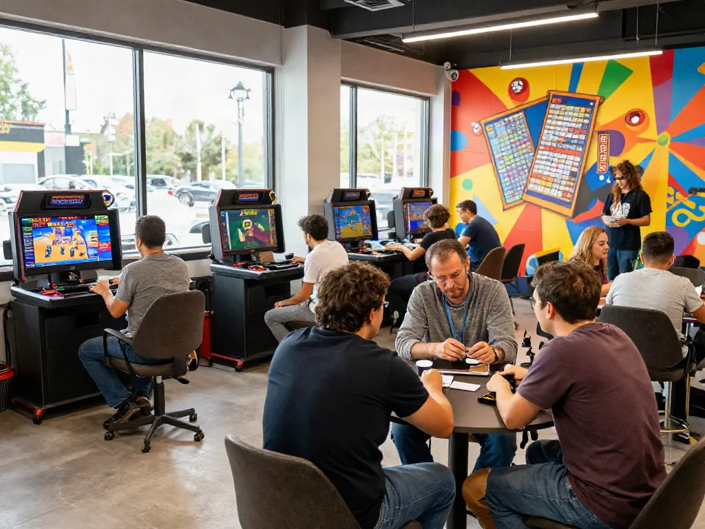Engaging community atmosphere at a trusted wish 4d gaming hub, promoting local services.