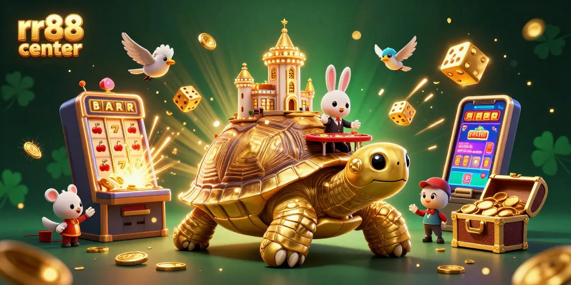 Experience excitement at rr88 center with a vibrant illustration of a casino scene filled with action and winnings.