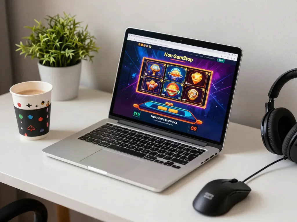 Gaming scene showcasing new non GamStop casinos with vibrant graphics and cozy atmosphere.