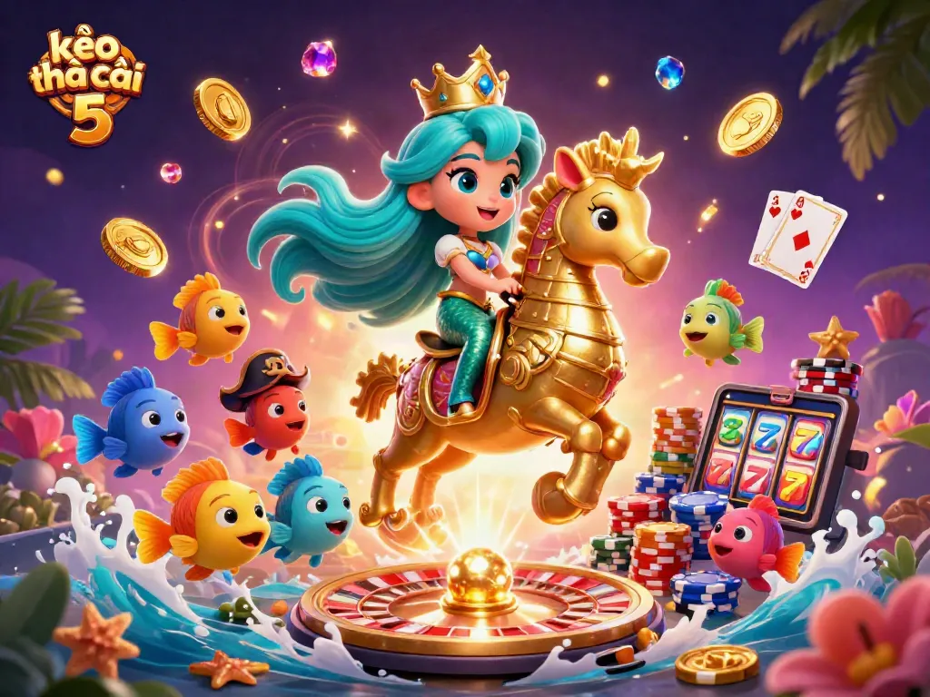 Engage with kèo nhà cái 5 through exciting casino visuals featuring a mermaid and vibrant gaming elements.