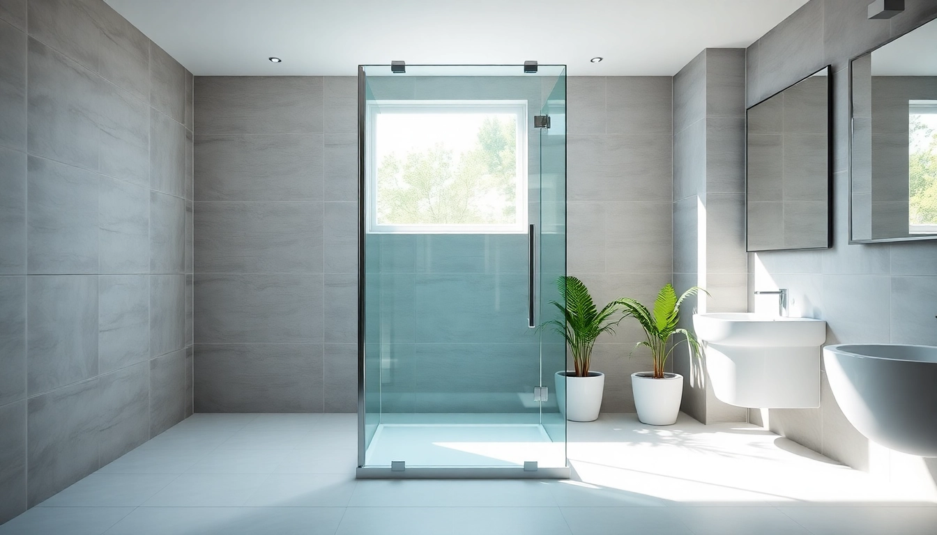Showcase a sleek wet room shower screen in a modern bathroom with elegant design elements.