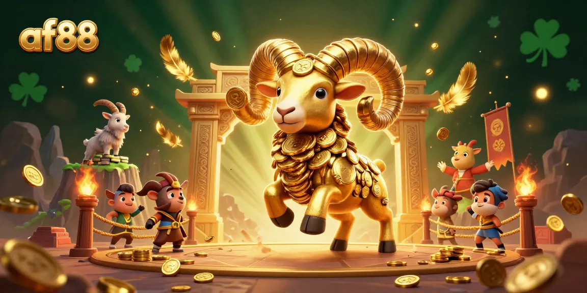 Experience the thrill at AF88 with a dynamic scene of a golden ram charging amidst a vibrant casino atmosphere.