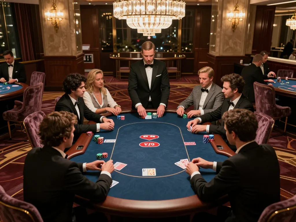 Players experiencing high-stakes excitement at FO88's luxurious casino poker table