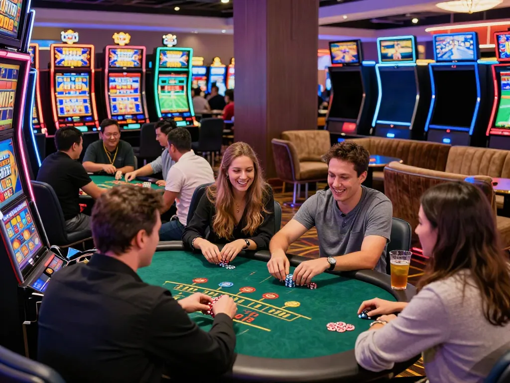 Exciting players enjoying games at new non GamStop casinos, showcasing vibrant atmosphere and social engagement.