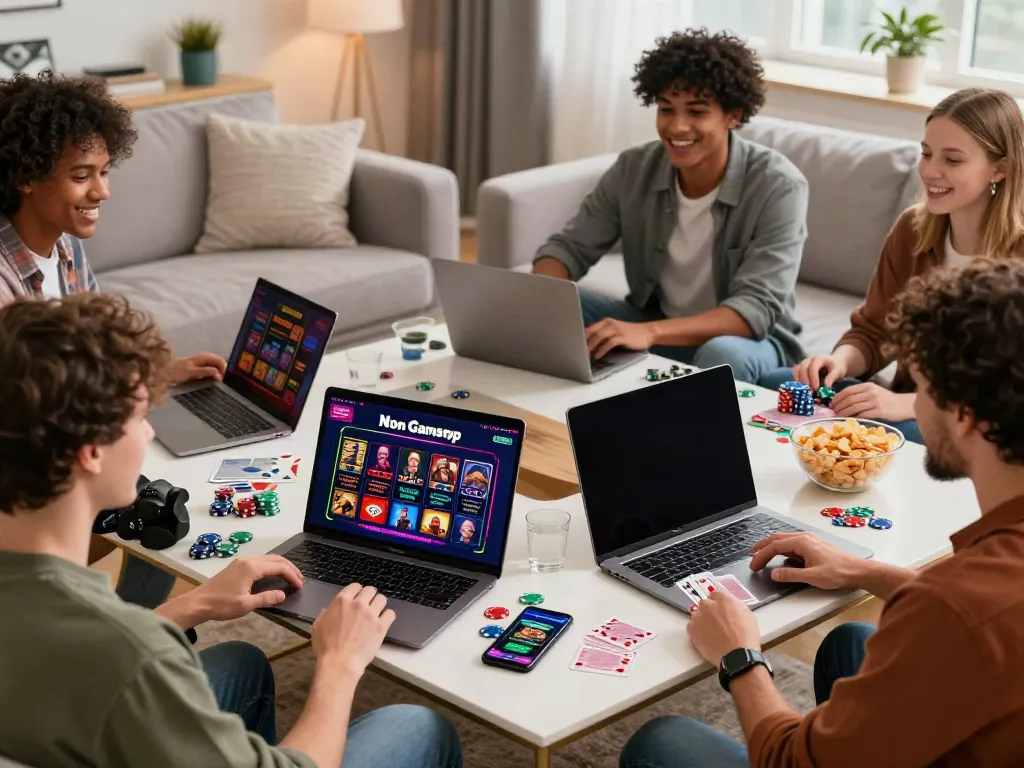 Exciting gaming atmosphere showcasing players exploring new non Gamstop casinos on various devices in a stylish setting.