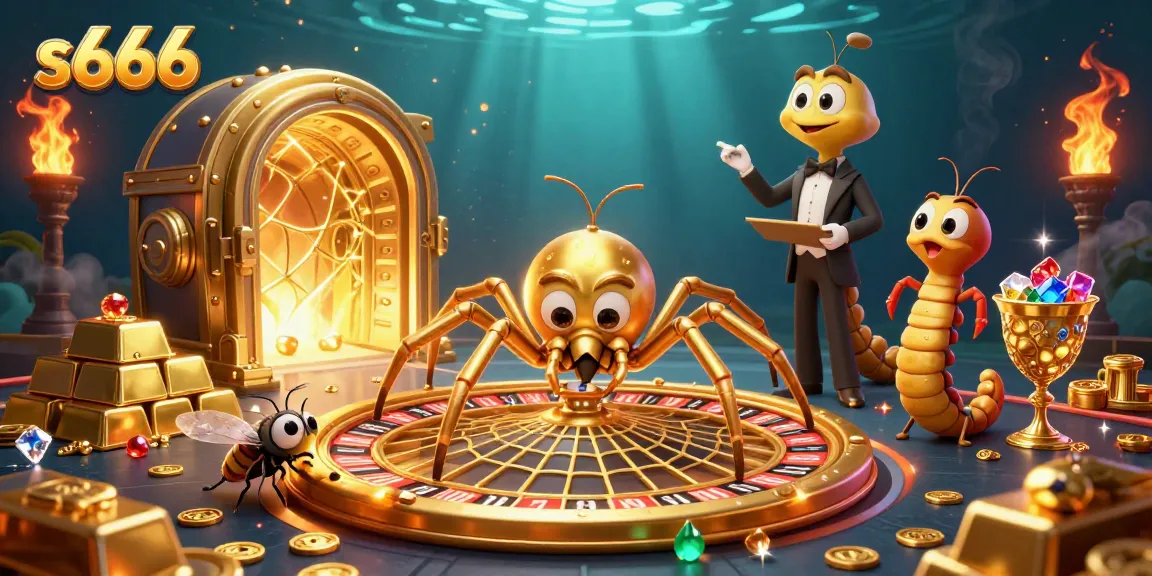 Experience thrilling bets at s666 with a golden spider, a centipede dealer, and treasure surrounding them.