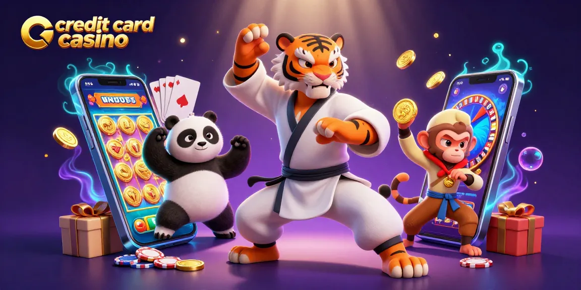 Engage in thrilling gameplay at a credit card casino featuring a fun tiger, panda, and monkey!
