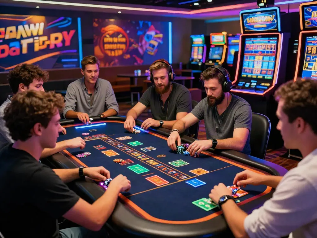 Players enjoying new non gamstop casinos at a digital roulette table, vibrant and engaging atmosphere.
