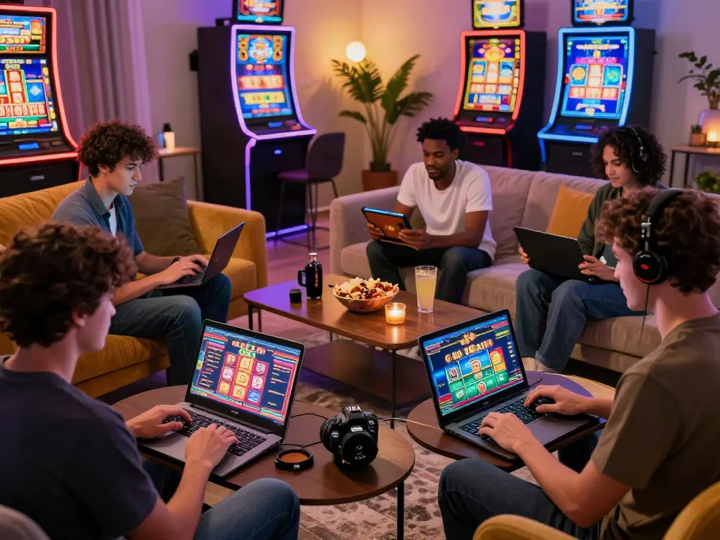 Diverse players enjoying gaming experience at new non gamstop casinos in a vibrant home setting.