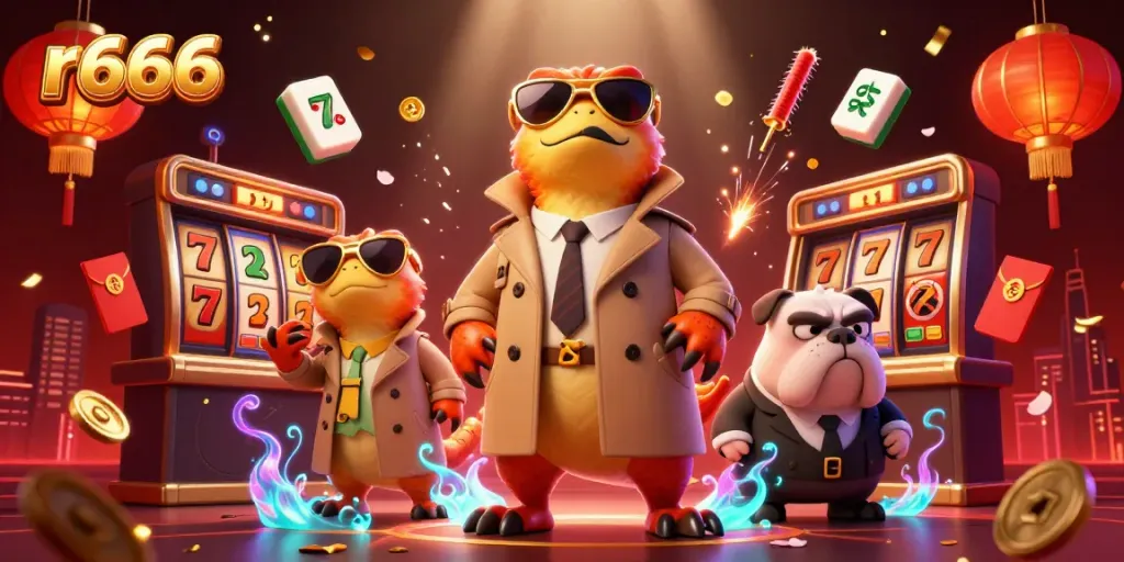 R666 showcases vibrant casino excitement with cartoon raptors disguised at a VIP lounge entrance.