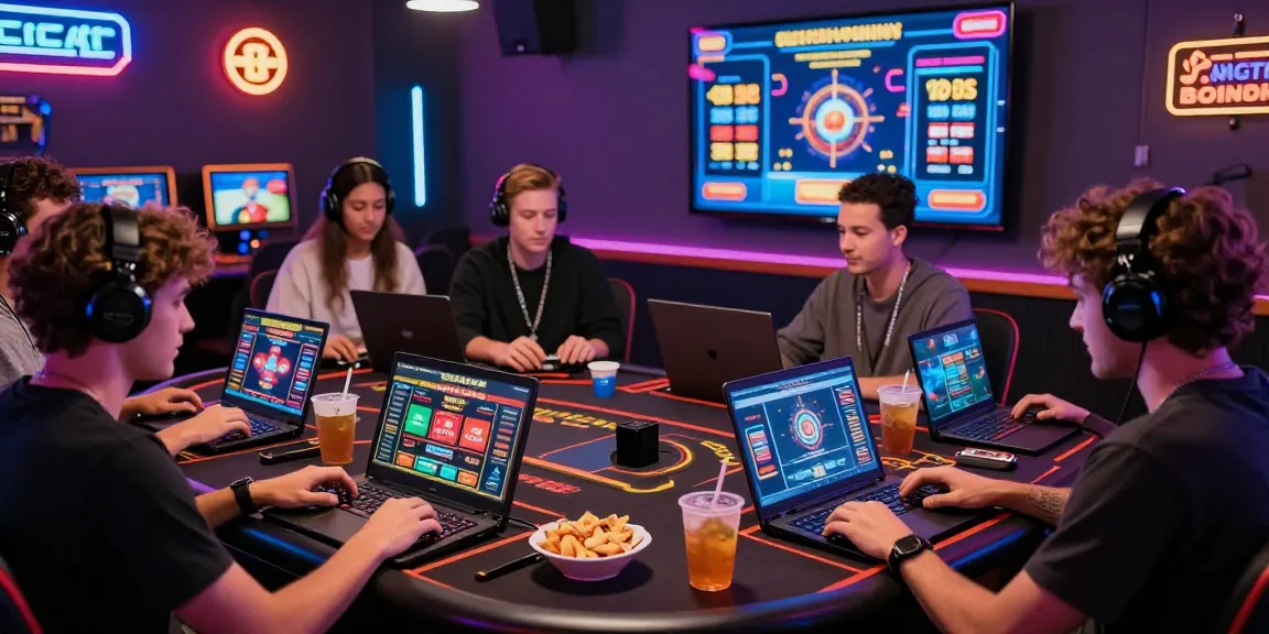 Engaged players using credit card casinos at vibrant gaming setups, highlighting fun and strategy.