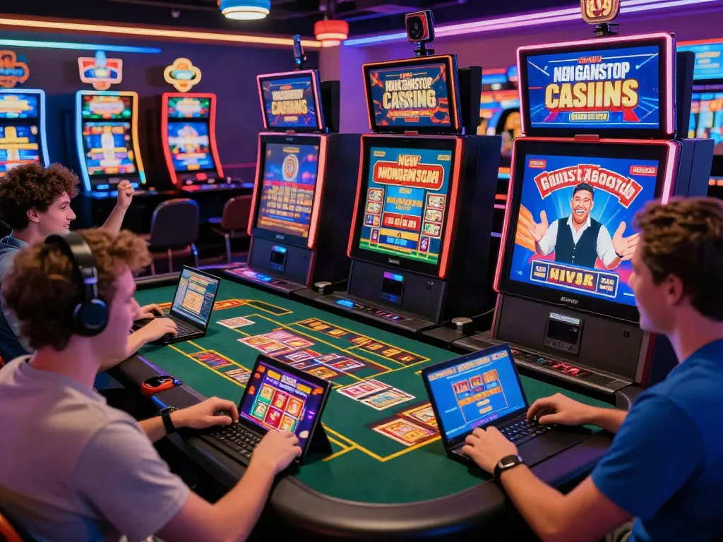 Exciting virtual casino gaming experience showcasing players engaging with new non Gamstop casinos, vibrant atmosphere, and interactive visuals.