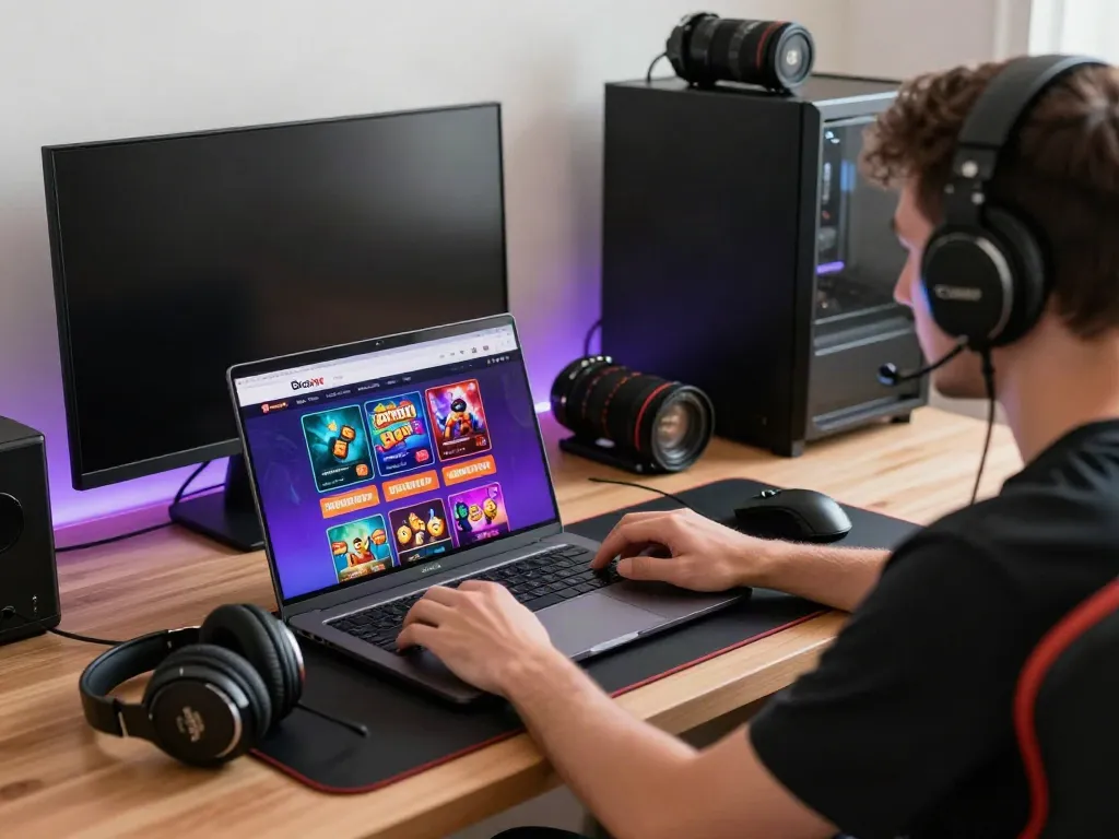 Engaging atmosphere of online gaming with new non gamstop casinos displayed on a laptop.