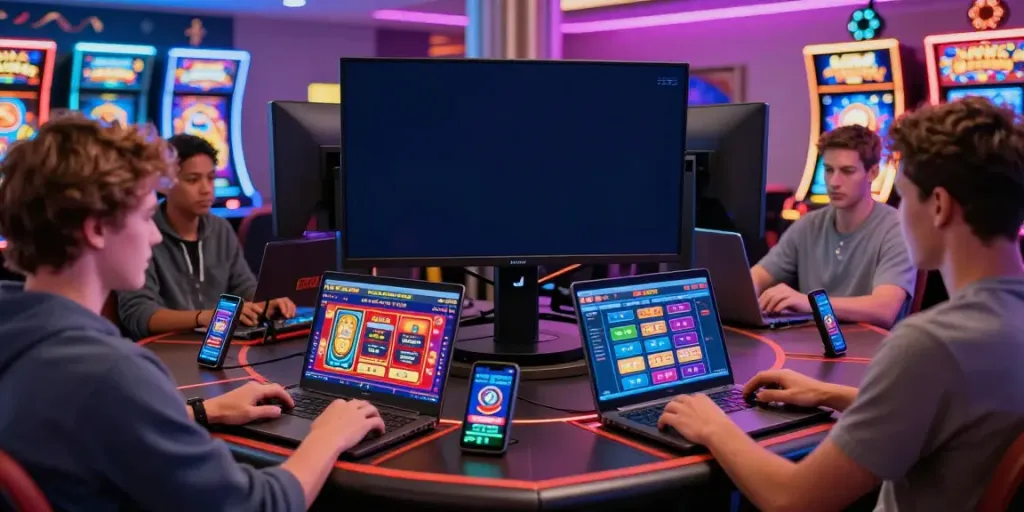 Enthusiastic group enjoying the experience of new non gamstop casinos in a vibrant gaming setup.