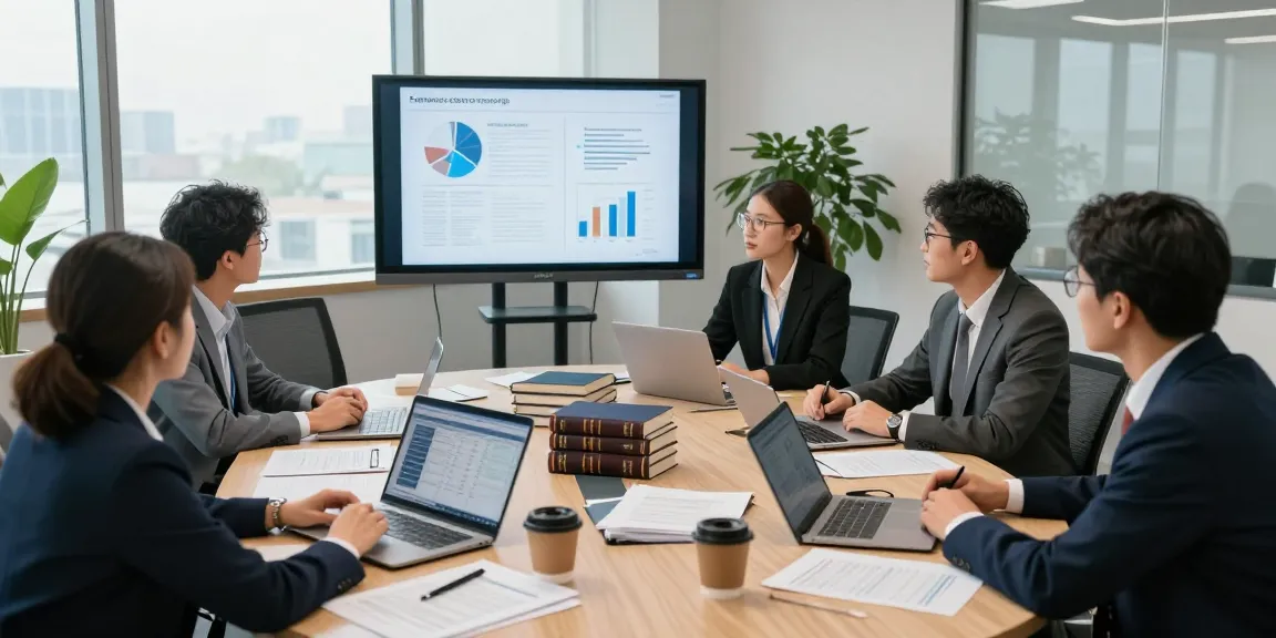 Collaboration scene showcasing aafikotasurabaya.org forensic auditors discussing data and strategies in a modern conference room.