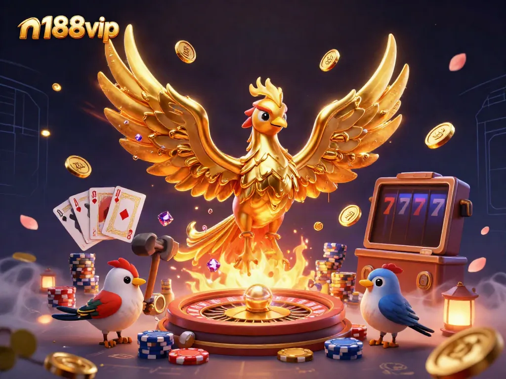 Engage with n188vip's thrilling gaming experience featuring rich visuals of slots and casino elements.