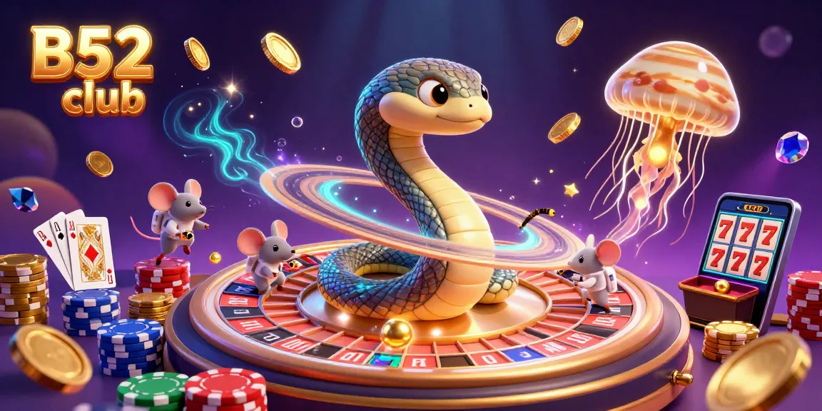 B52 club features a Saturn ring snake as a roulette wheel with astronaut mice betting among stunning cosmic elements.