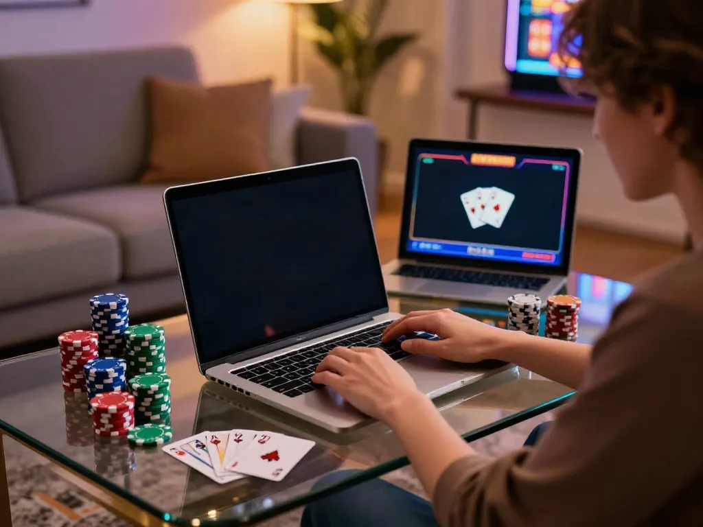 Engaging user exploring new non gamstop casinos at home with casino elements