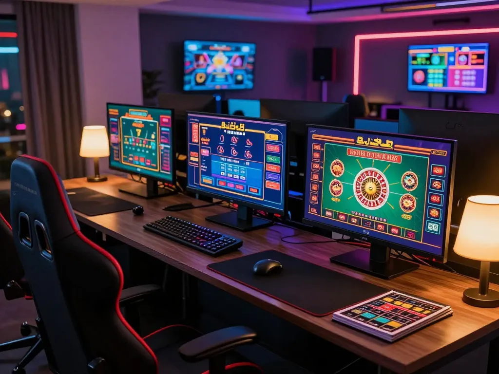 Engaged player strategizing their bets at soc888 online gaming setup with multiple screens