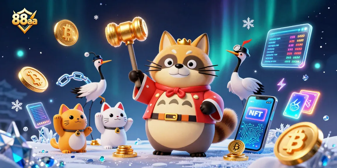 Experience excitement with 88aa's dazzling gaming world featuring festive characters and cryptocurrency elements.