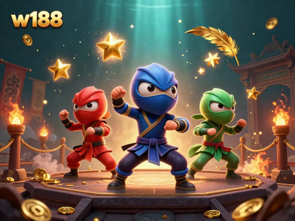 Experience dynamic action with the w188 ninja chameleons at a vibrant casino showdown.