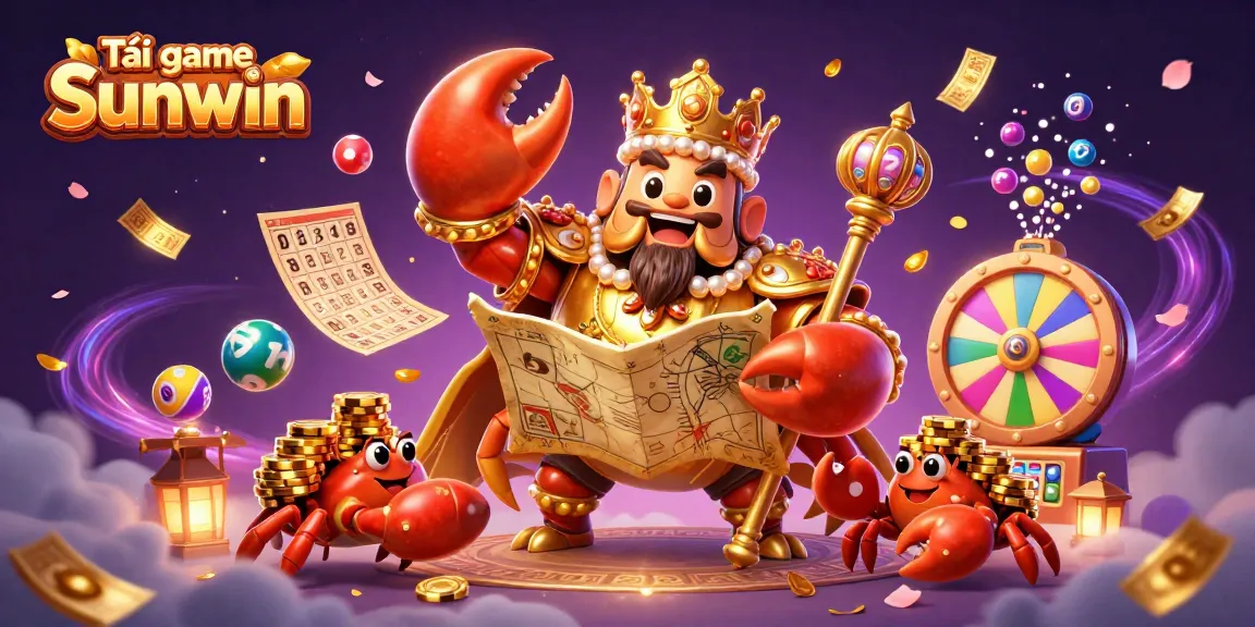 Experience thrilling wins while trying Tải game Sunwin with vibrant casino elements and a golden crab emperor.