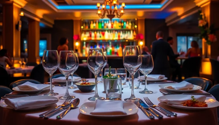 Dinner sxm experience at Club Noir: elegant table setting with gourmet dishes and cocktails in a vibrant nightlife atmosphere.