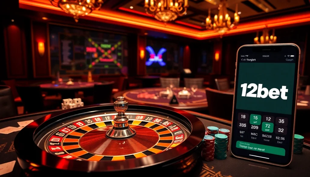 Experience thrilling gambling action with 12bet's vibrant casino tables and online betting interface.