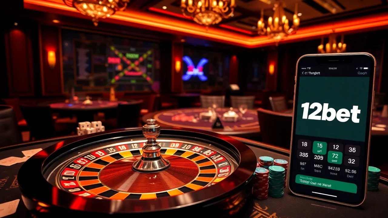 Experience thrilling gambling action with 12bet's vibrant casino tables and online betting interface.