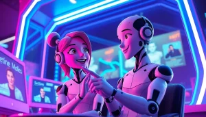 Engaging characters in vibrant chat representing free AI sex chat in a digital cafe setting.