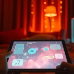 AI sex interaction with a digital partner in a cozy setting.