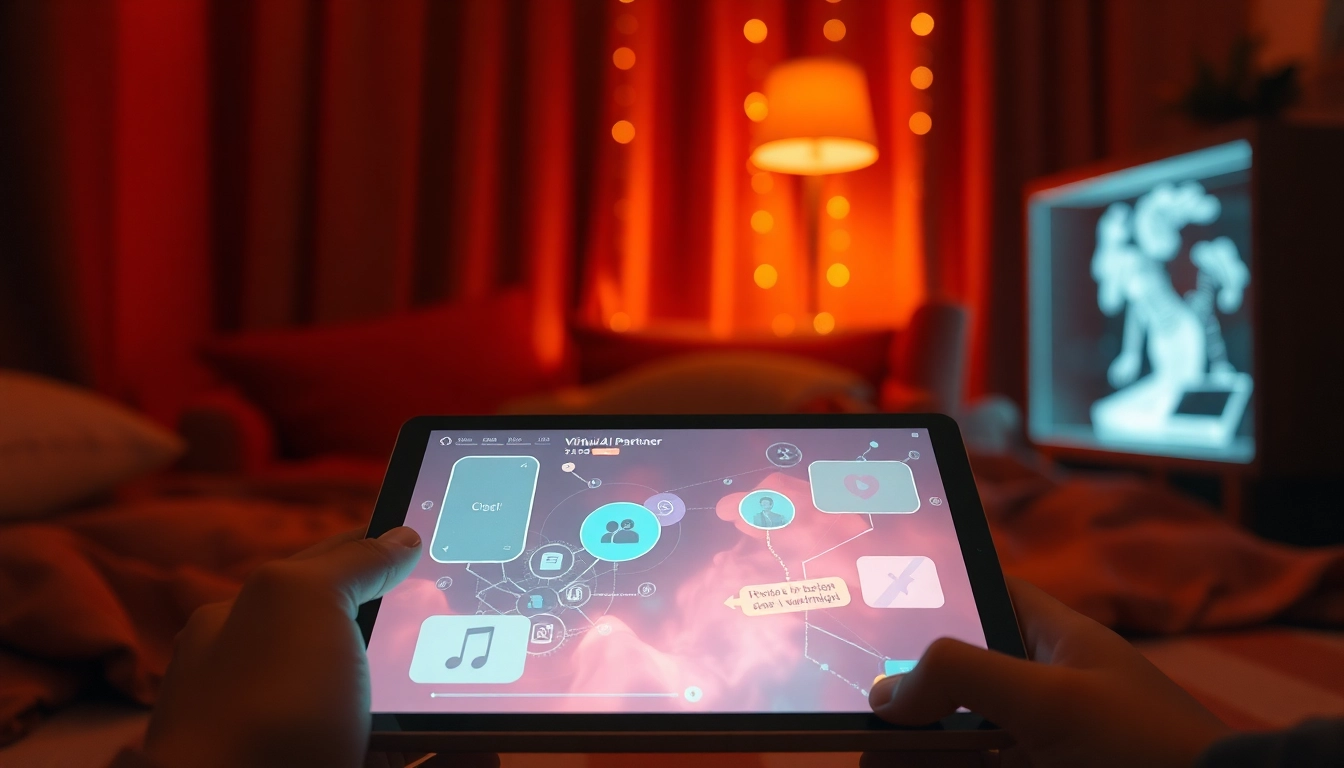 AI sex interaction with a digital partner in a cozy setting.