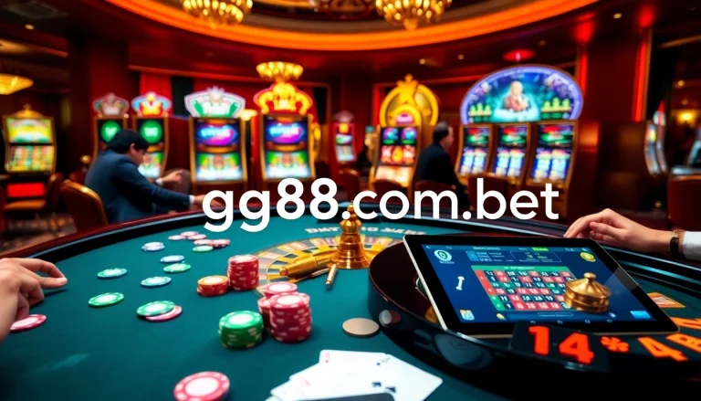 Gambling scene at a luxury casino with players engaged at the roulette table showcasing https://gg88com.bet excitement.