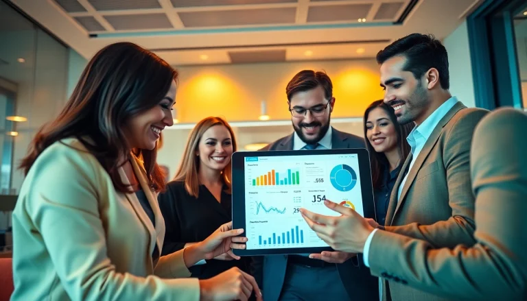 Logo J-HR software used by a diverse HR team in a modern office setting, showcasing collaboration and payroll management.