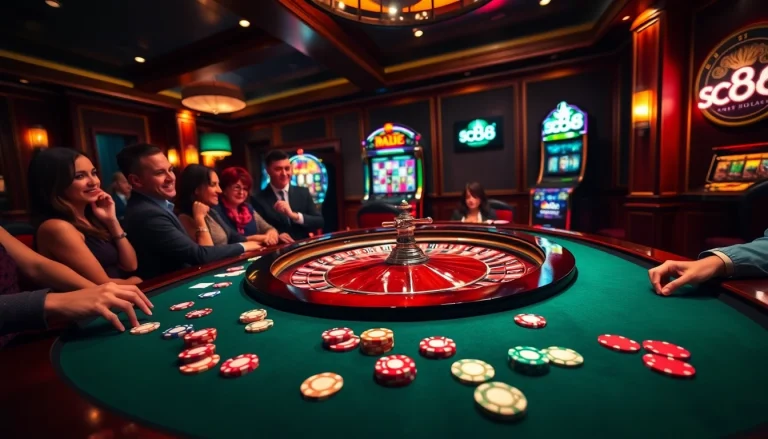Experience the thrill of sc88 at a lively casino with vibrant roulette and poker action.