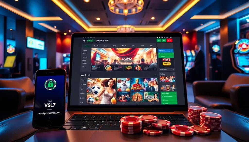 Online gaming interface at vin777.gb.net highlighting betting options and security features in a luxurious setting.