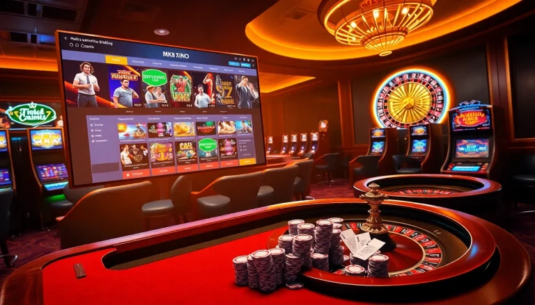 Engaging visual of MK8 online gambling platform showcasing vibrant casino tables and slot machines.