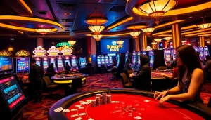Experience the thrilling casino atmosphere at BL555, with players enjoying poker, roulette, and slot machines.