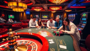 Experience the excitement of gambling at UU88 with vibrant casino tables, poker chips, and lively players.