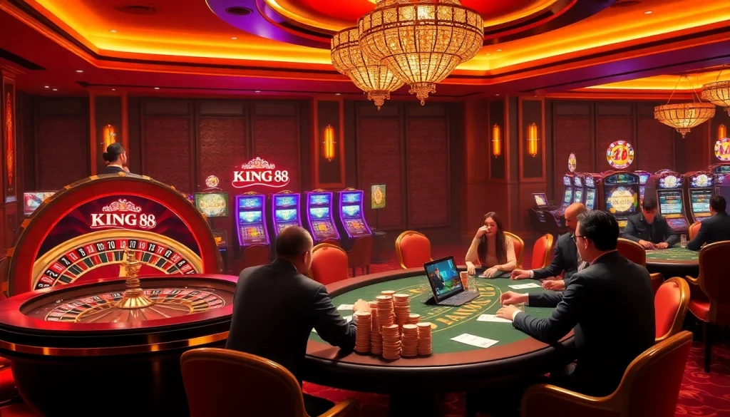 Gamble confidently at king 88 with vibrant slot machines and poker tables, enhancing your gaming experience.