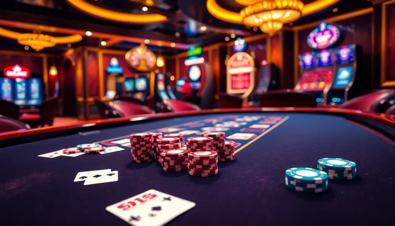 Engage in high-stakes poker action at c54.gb.net, showcasing luxurious casino tables and vibrant chips.