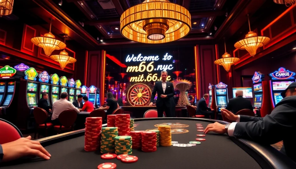 Experience thrilling games at mb66.nyc: glamorous poker table scene with vibrant chips.