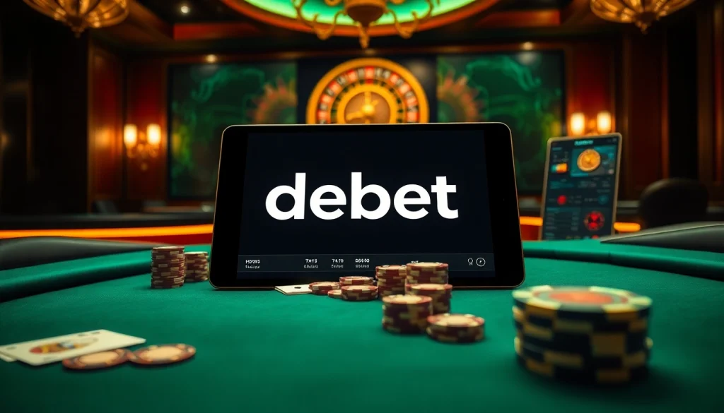 Exciting poker scene showcasing debet online gambling interface with luxurious casino elements.